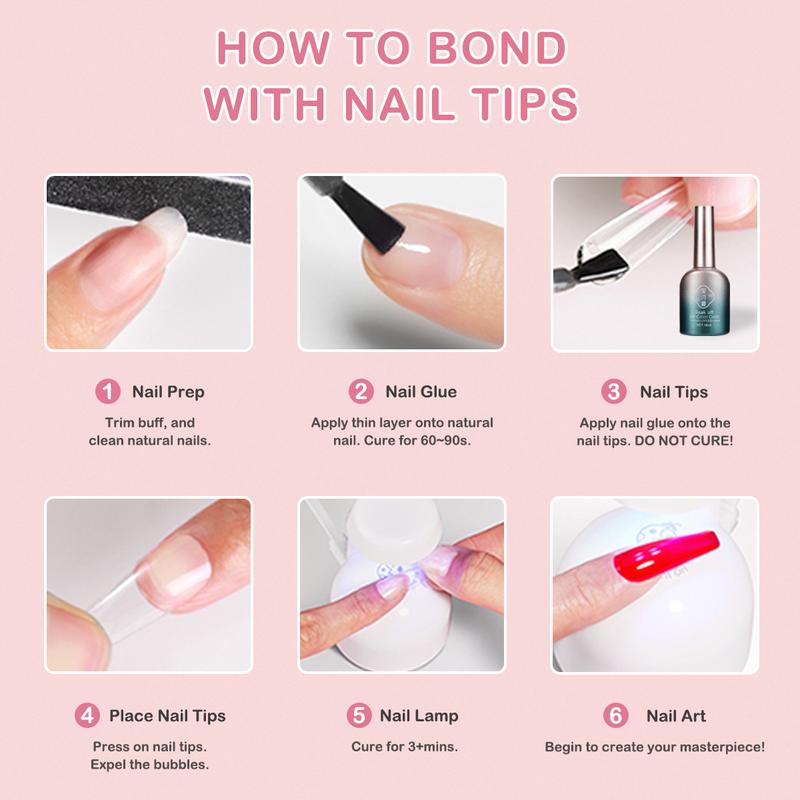 HiJOJO | DIY Long-lasting UV Gel Glue Curing-Needed Removable Fake Nails Manicure Salon Gel Polish Glue Nail Dryer Nail Art Nail Care Nail Polish Gel nailkit Cutics