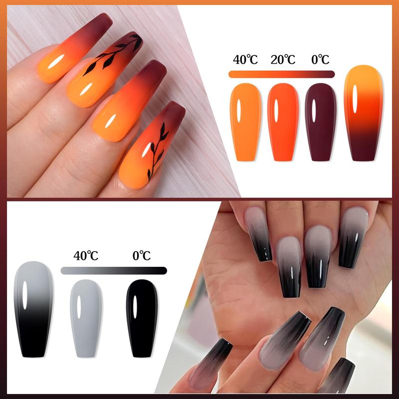 Aurora Thermal Gel Nail Polish Set, 12pcs set Gradient Temperature Changing Semi Permanent Nail Art Gel Varnish, Nail Art & Nail Polish for Women & Girls