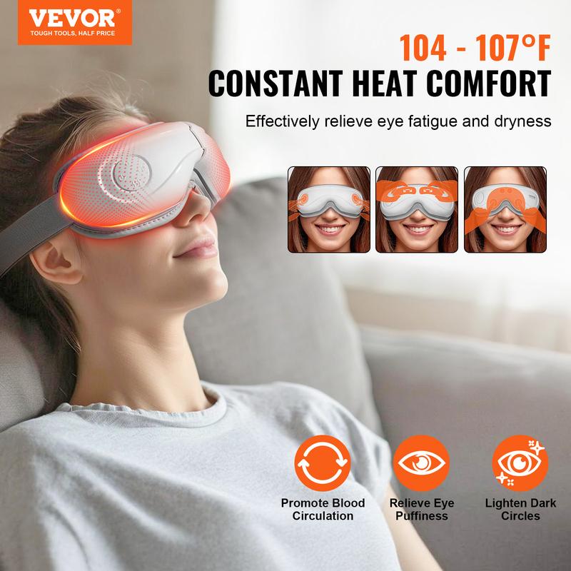 SKYSHALO Eye Soother with Warmth Therapy, Heatable Eye Relaxation Mask offering 5 Settings & Bluetooth Tunes, Flexibly Folds 180° for Relieving Migraines, Reducing Eye Fatigue & Diminishing Dark Circles, Perfect Present for Parents, White,gift