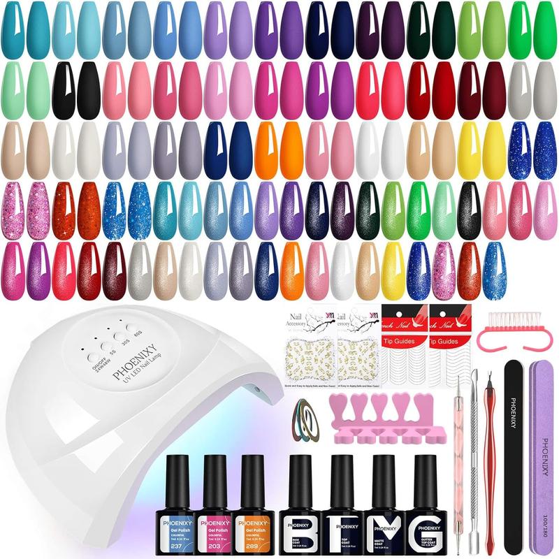 BG Gel Nail Polish Kit with U V Light 48W, 56 Pcs 108 Effect Gel Nail Kit Base Glitter Top Coat Gel Nail Polish Set Manicure Tools Gifts for Women nail accessory