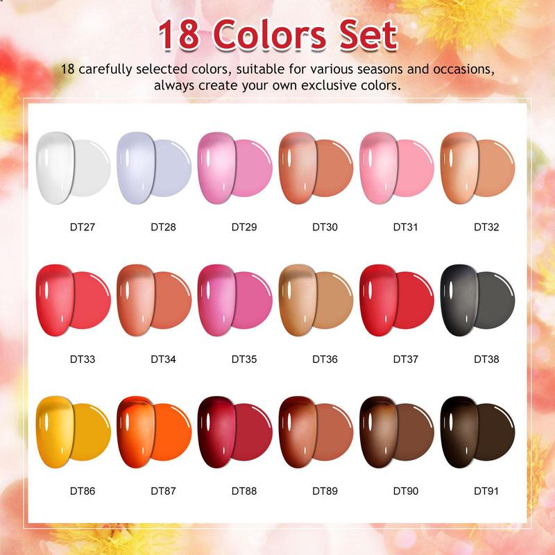 Colorful Jelly Amber Gel Nail Polish Set, 18pcs set Colorful Crystal Translucent Nail Art Gel, Semi Permanent UV Gel Polish Varnish, Christmas Gift