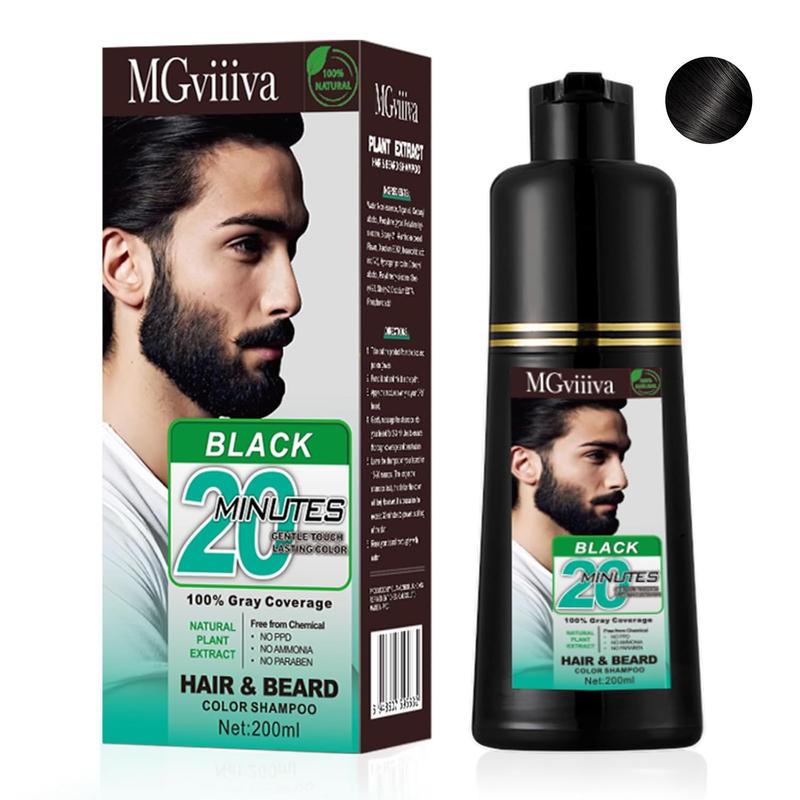 3-in-1 Black Beard Dye Shampoo for Men,Mustache Color Shampoo for Gray,Blends Away Gray in Minutes,Multiple Use,Cover Grey Hair Instantly,Semi-permanent Natural Black,No More Kit for Men, Haircare Hair Dye ,200ML