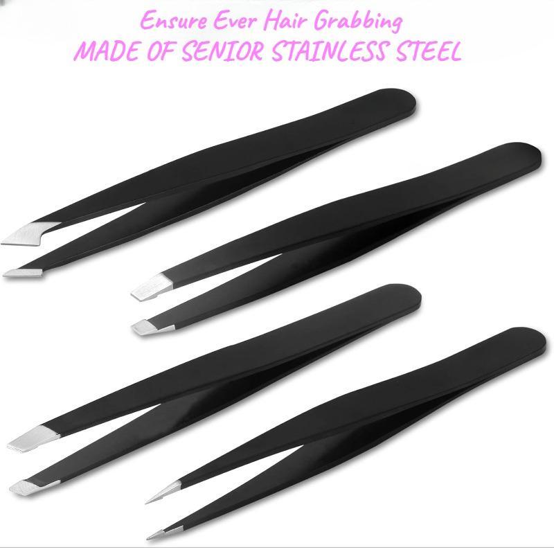 Eyebrow Tweezers Set, 4 Counts set Multifunctional Manual Eyebrow Tweezers with Storage Case, Professional Makeup Tools for Women & Men