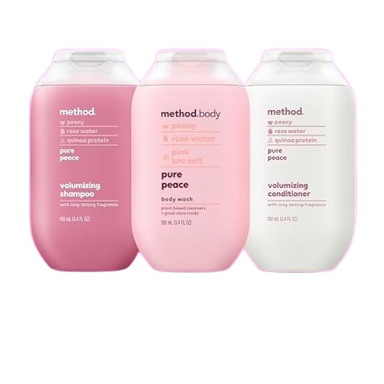 Method Body Wash and Hair Care Gift Set, Pure Peace, 3.4 oz Travel Size Bottles