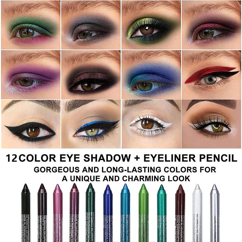 12Pcs Green Blue White Black Brown Purple Color Gel Glitter Eyeliner Pencils Set for Women Waterline Waterproof Smudge Proof lapiz