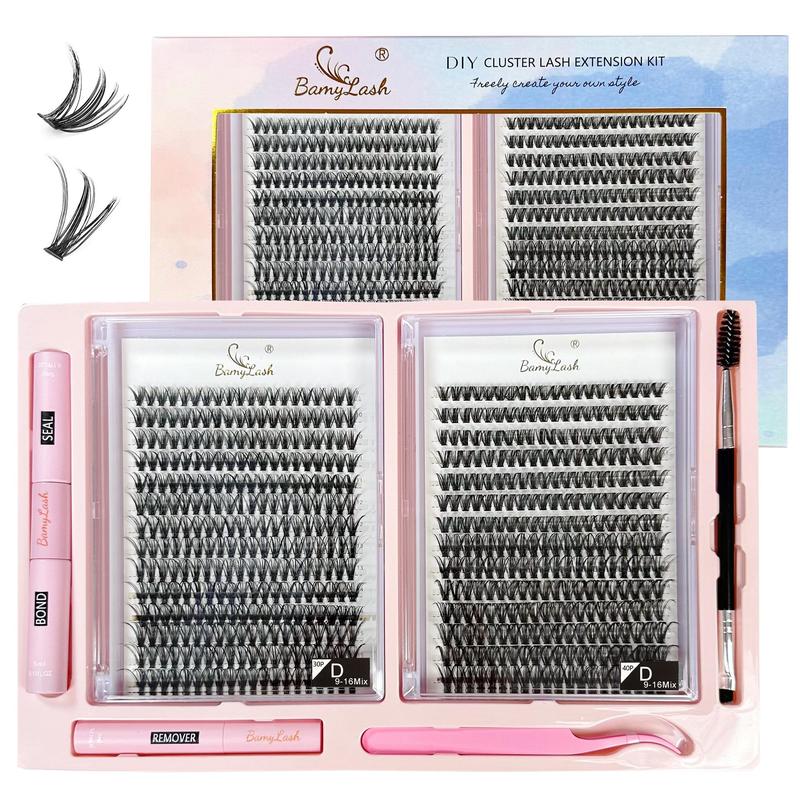 Curling Segmented False Eyelashes Kit, 1 Set Fluffy Cluster Lashes with Eyelash Glue & Tweezers & Remover & Brush, Natural Look Eyelash Extensions Set