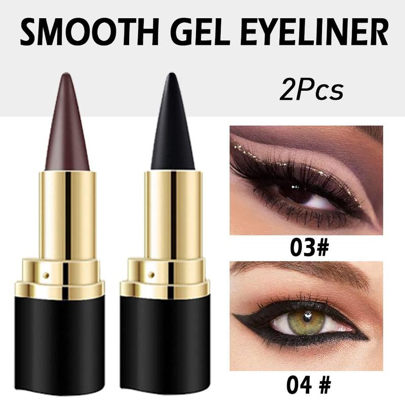 2Pcs Black Brown Gel Eyeliner Pencil Set,Natural Cream Eye Liner Waterproof Smudge Proof,Cat Eye Black Smokey Eyeshadow Palette Stick,Goth Halloween Makeup,delineador de ojos contra el agua Lipliner Smooth Clear Gift