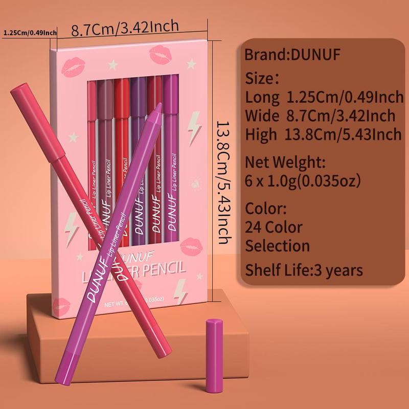 Long Lasting Lip Liner Set, 6pcs Multifunction Lip Liner, Easy Coloring Lip Liner, Moisturizing Lip Liner for All Occasions Lip Makeup, Girls and Women Makeup Accessories, Lip Cosmetic