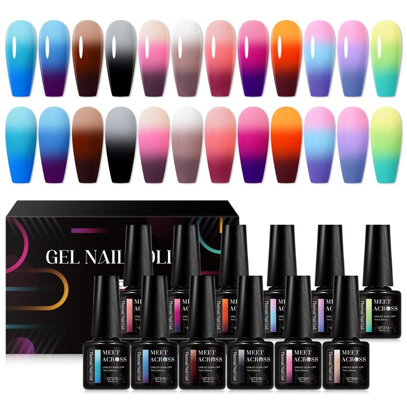 Aurora Thermal Gel Nail Polish Set, 12pcs set Gradient Temperature Changing Semi Permanent Nail Art Gel Varnish, Nail Art & Nail Polish for Women & Girls