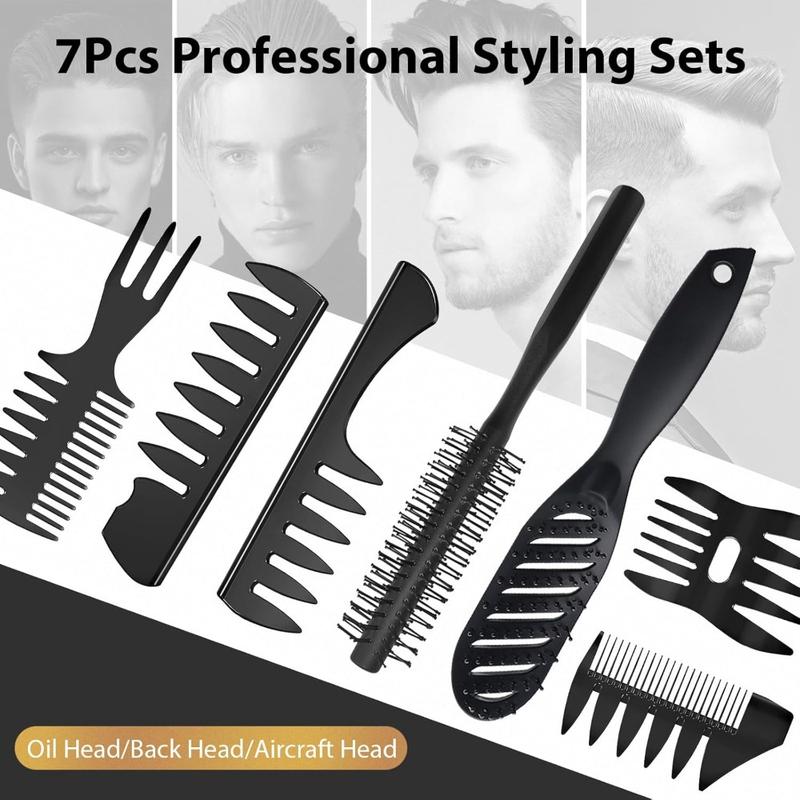 7Pcs Men's Hair Styling Set: Vent Brush, Round Brush, Wide-tooth Comb, Texture Comb for Blow Drying, Detangling, Grooming, and Hairdressing