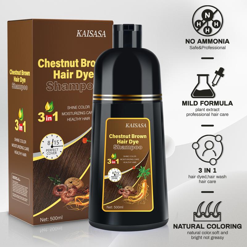 KAISASA Chestnut Brown Hair Dye Shampoo 3 in 1,Herbal Ingredients,Contains Ginseng Extract,Natural Haircoloring, Plant Haircare,black hairdye