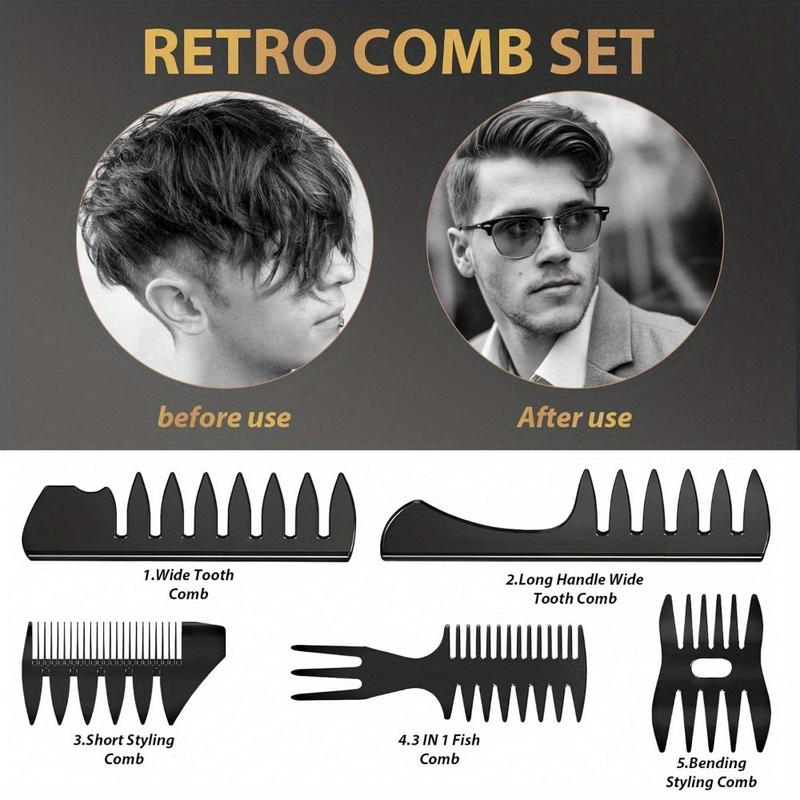 7Pcs Men's Hair Styling Set: Vent Brush, Round Brush, Wide-tooth Comb, Texture Comb for Blow Drying, Detangling, Grooming, and Hairdressing