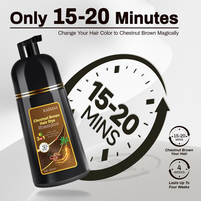 KAISASA Chestnut Brown Hair Dye Shampoo 3 in 1,Herbal Ingredients,Contains Ginseng Extract,Natural Haircoloring, Plant Haircare,black hairdye