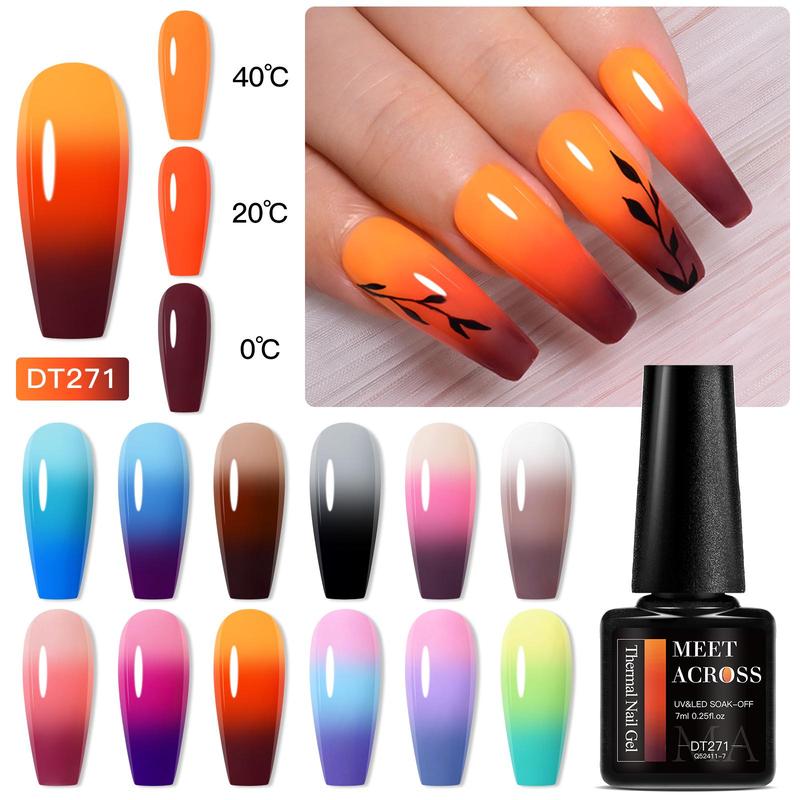 Aurora Thermal Gel Nail Polish Set, 12pcs set Gradient Temperature Changing Semi Permanent Nail Art Gel Varnish, Nail Art & Nail Polish for Women & Girls