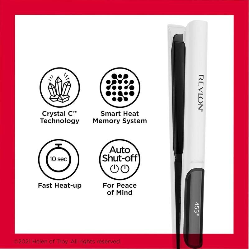 REVLON Crystal C + Ceramic Digital Hair Flat Iron | Long-Lasting Shine and Less Frizz, (1 In) Helen of Troy