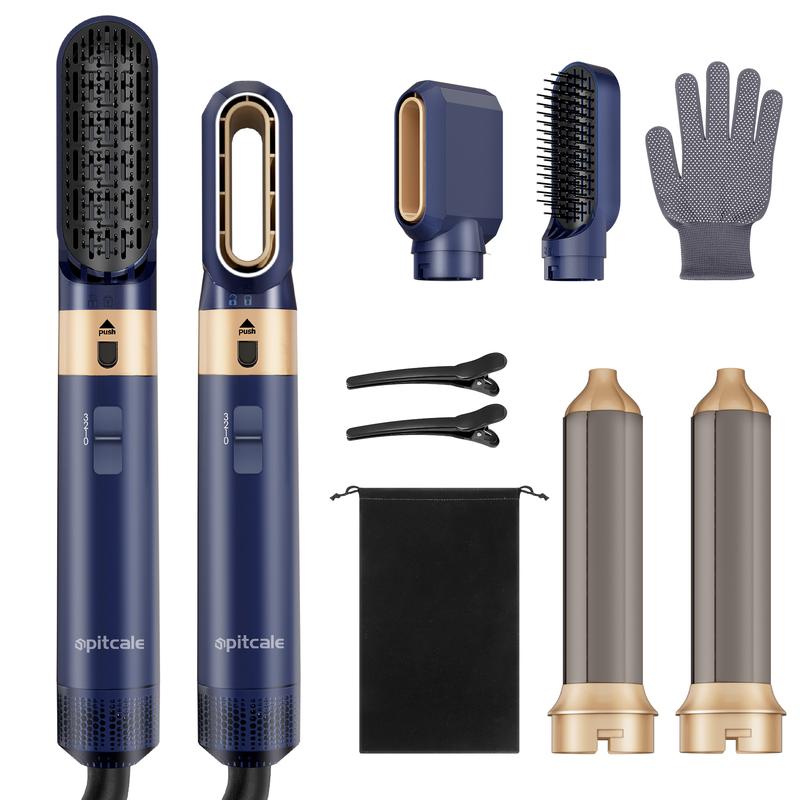 5 in 1 Hair Dryer Power Smoothing Conditioning Styling Tool - Curling Iron Hot Air Brush System with Hair Measuring Hair Dryer Brush, Smoothing Brush, Curling Brush - Curling Iron Styler - Intelligent Thermal Control, Detachable Multi-Use Styler (Blue)