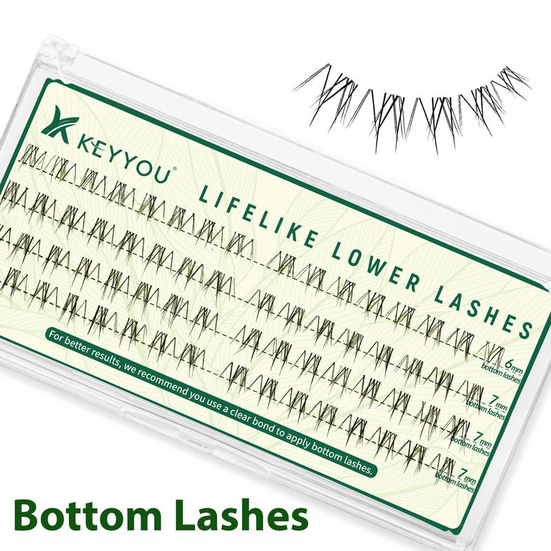 KEYYOU DIY Bottom Lashes Natural Wispy Lash Cluster Invisible Transparent Lash Band Lower Lashes Eyelashes Soft & Comfortable Easy to Use at Home