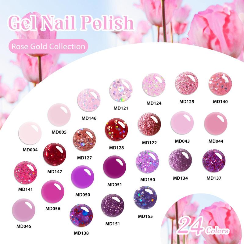 Colorful UV Gel Nail Polish Set, 24pcs set Soak off Gel Semi Permanant Long Lasting Nail Art Gift, Nail Art DIY for Women & Girls, Nail Kit for Beginners