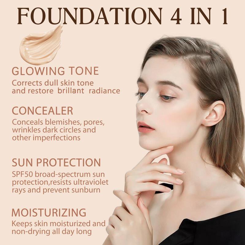 Foundation Set, 2 Counts set Lightweight Concealer & Makeup Brush, Moisturizing & Hydrating Foundation, Makeup Product for Women & Girls