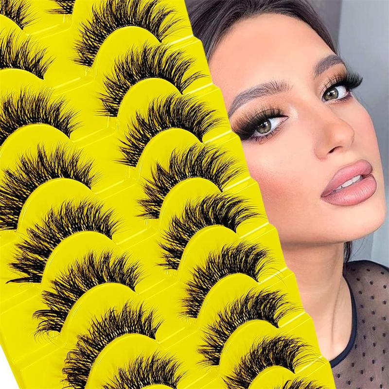 10 Pairs Fluffy False Eyelashes, 3D Effect Cat Eye Lashes, Natural False Eyelashes