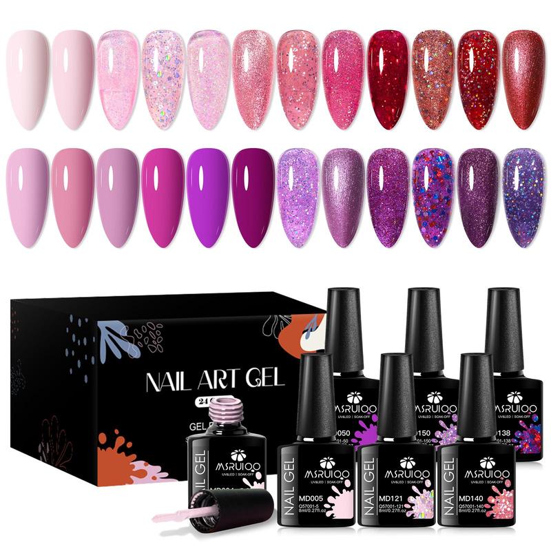 Colorful UV Gel Nail Polish Set, 24pcs set Soak off Gel Semi Permanant Long Lasting Nail Art Gift, Nail Art DIY for Women & Girls, Nail Kit for Beginners