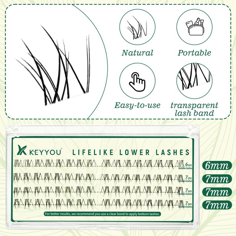 KEYYOU DIY Bottom Lashes Natural Wispy Lash Cluster Invisible Transparent Lash Band Lower Lashes Eyelashes Soft & Comfortable Easy to Use at Home