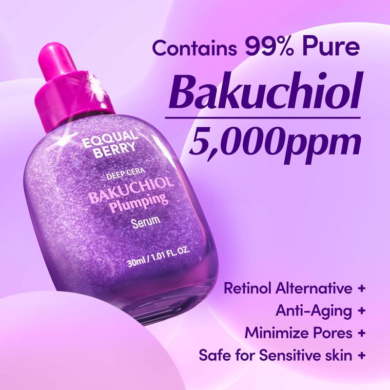 EQQUALBERRY Bakuchiol Plumping Serum – Pore and Wrinkle Minimizer with Bakuchiol | Retinol Alternative for Sensitive Skin | Enhances Firmness and Elasticity with Ceramide and Peptides, 1.01oz   30ml