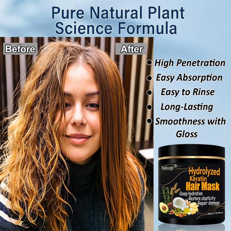 Pure Plant Keratin Hair Mask Deep Conditioning for Dry Hair Damaged Curly and Frizzy Hair Collagen Hydrolyzed Keratin Treatment at Home16.9floz