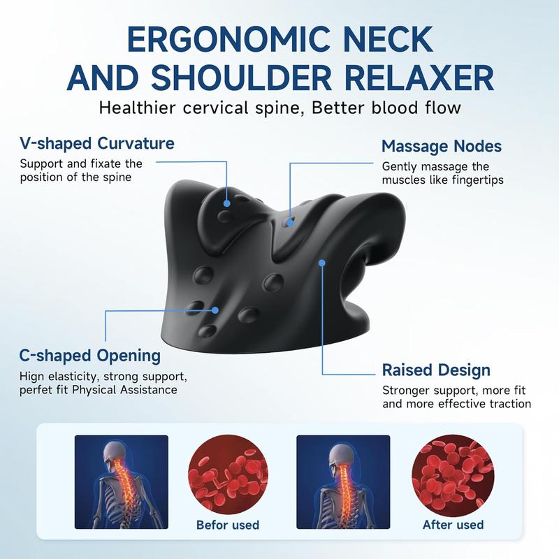 Neck and Shoulder Relaxer, Neck Cervical Traction Device Neck Stretcher for TMJ Headache Neck Pain Relief and Cervical Spine Alignment Chiropractic Pillow Relieve Muscle Tension (Black)