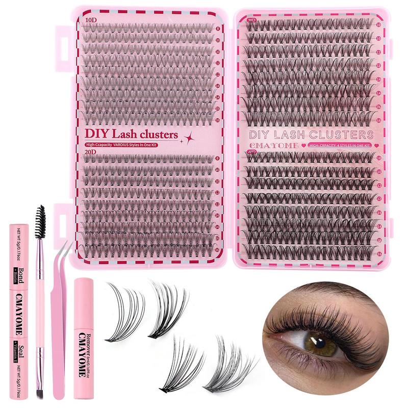 Natural Look Eyelash Extensions, 1 Box Individual False Eyelashes with Eyelash Glue & Tweezers & Brush, Eye Makeup Enhancement Tool for Women & Girls