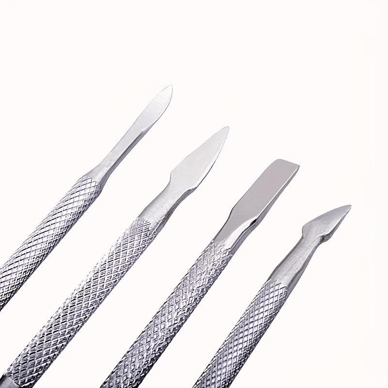 Stainless Steel Double-ended Nail Art Cuticle Pusher Set, 4 Counts set Nail Care Tool, Nail Art Tool for Women & Girls