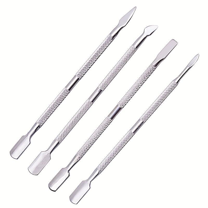 Stainless Steel Double-ended Nail Art Cuticle Pusher Set, 4 Counts set Nail Care Tool, Nail Art Tool for Women & Girls