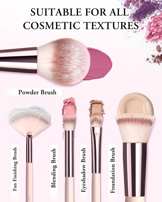 BESTOPE PRO travel Makeup Brushes, 20PCs Professional Makeup Brush Set, Foundation Concealer Powder Eyeshadow Brush Set Contour Eyebrow Brush Kit with Led Light Mirror Travel Case & Powder Puff-Pale Pink