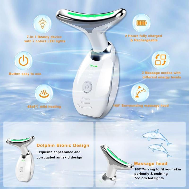 7-in-1 Neck Facial Massager, 7 Color Led Face Neck Massager for Skin Care, Multifunctional Facial Skin care tools, Facial and Neck Device with Vibration,at Home