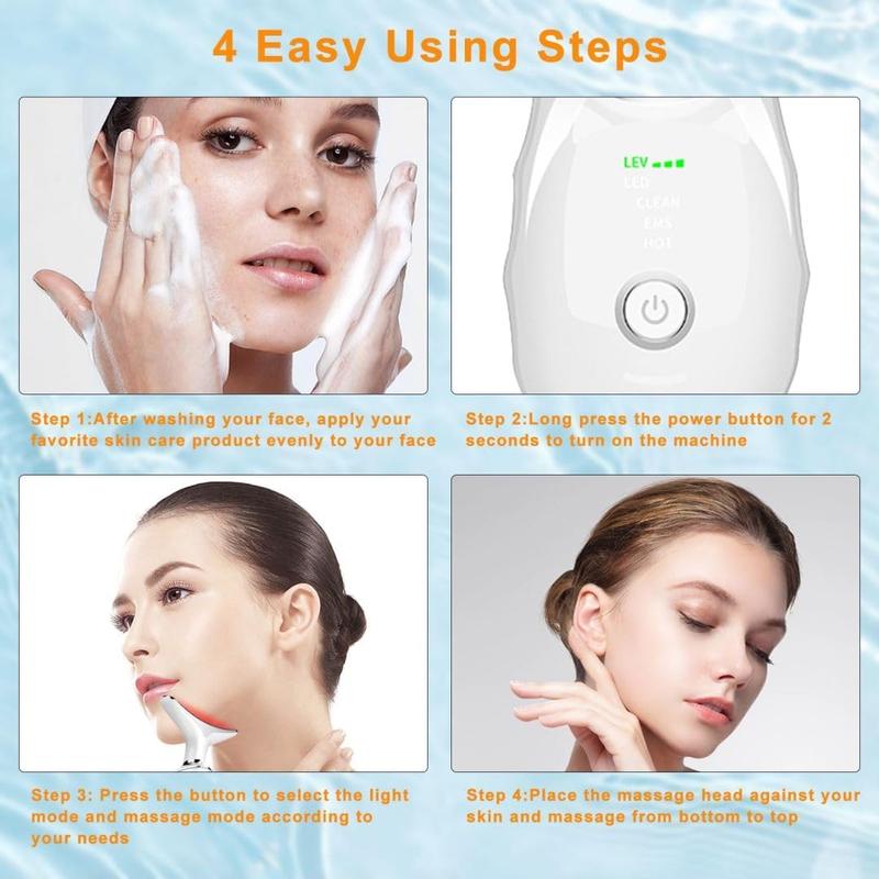 7-in-1 Neck Facial Massager, 7 Color Led Face Neck Massager for Skin Care, Multifunctional Facial Skin care tools, Facial and Neck Device with Vibration,at Home