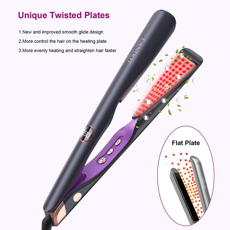 LANDOT 2 in 1 Hair Straightener Flat Curling Iron Smooth Titanium  Comfort Curler 