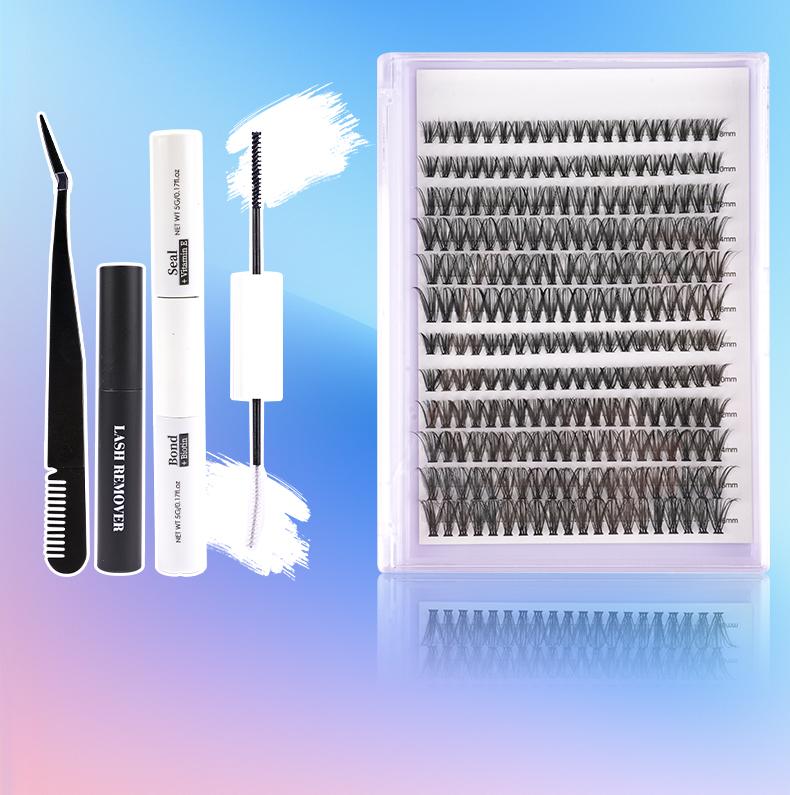 Glamour Upgrade DIY Goddess Essentials Eyelash Extension Set - 240 Mixed Cluster mega Lashes, 9-17mm, 30D and 40D Volume, (with Applicator and Eyelash Adhesive and Sealer) with Adhesive, Sealer and Tweezers for home use!   Makeup Eyelashes Extensions