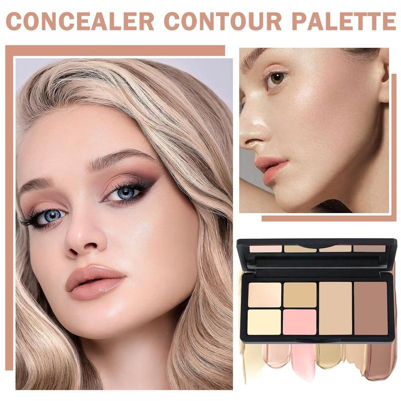 Cream Concealer Contour Makeup Palette Cream Foundation Palette for Dark Circles Professional Concealer Full Coverage Face Highlighter Contour Makeup Palette with Brush - 02 Concealer Flawless Pack