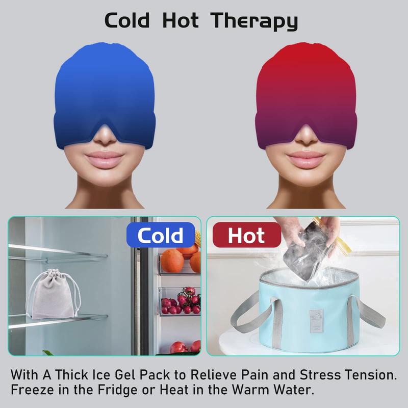 Migraine Relief Gel Cap, 1 Count 360 Degree Hot Cold Compression Head Coverage Sleep Mask, Stretchable Physiotherapy Eye Mask