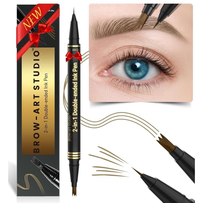 Microblading Eyebrow Pencil. Brow Pencil 2-in-1 Dual-Ended Eyebrow Pen. With 3-Prong Micro-Fork-Tip Applicator and Precise Brush-Tip. Create Natural-Looking Brows. Stay on All Day. Light Brown. Perfect Your Brows.