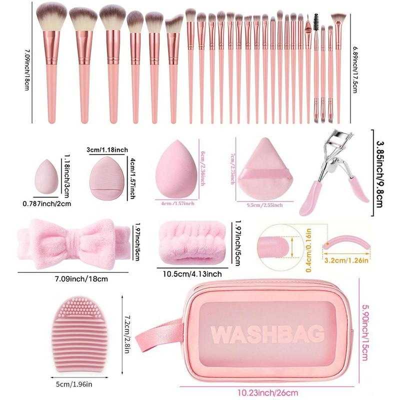 Makeup Tool Set, 61pcs set Makeup Brush & Sponge & Puff & Brush Cleaning Mat & Headband & Wristbands & Silicone Refills & Eyelash Curler & Cosmetic Bag