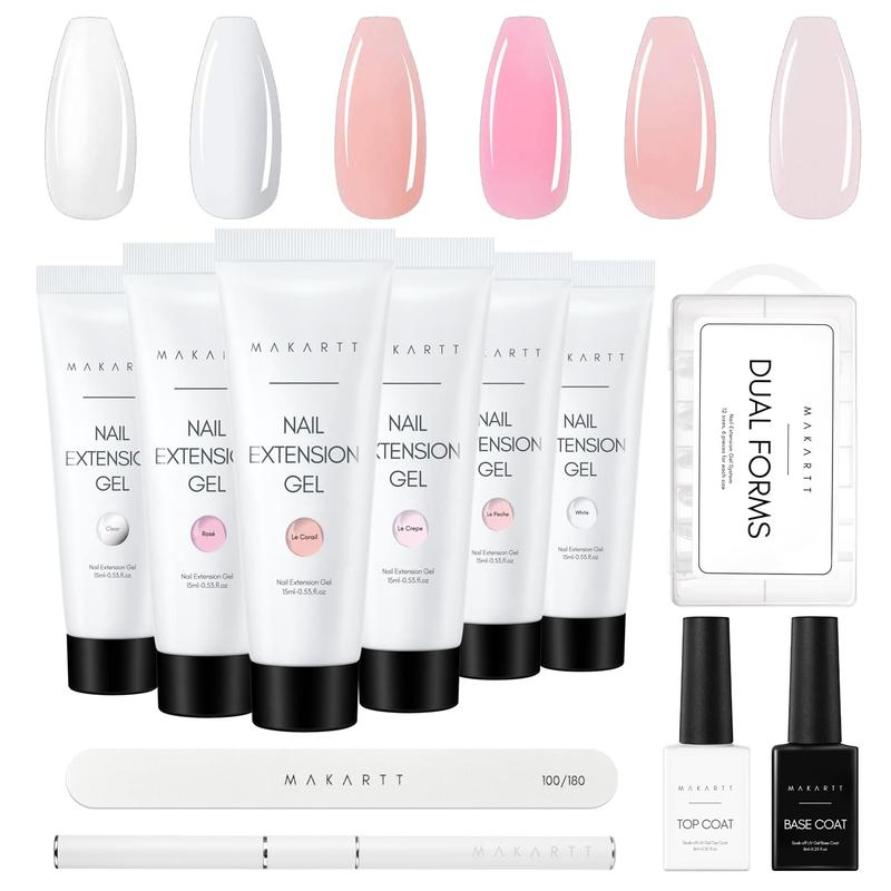 [HOT SALE] Makartt Poly Nail Gel Kit, 6 Clear Pink White Colors Gel Builder for Nail Extension Set All-in-one Nail Thickening Solution Salon Home French Manicure Nail Art Nail Care,polygel nail kits toes Cosmetic