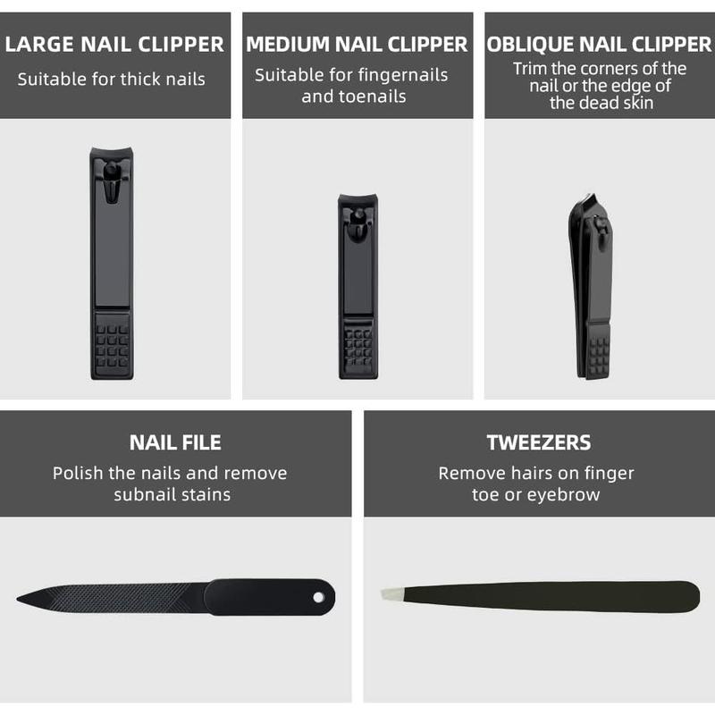 Nail Clippers Set Black Matte Stainless Steel Fingernail & Thick Toenail & Ingrown Nail Clippers, Perfect 3 count Nail Clippers Cutter for Men and Women(Black)