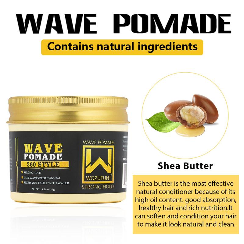 Shea Butter Wave Pomade, Strong Hold Hair Styling Cream for Natural Look Hair Waves, Professional Hair Styling Product for Men