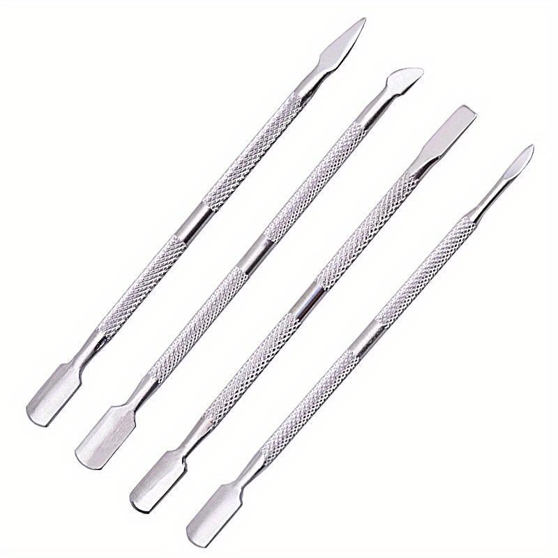 Stainless Steel Double-ended Nail Art Cuticle Pusher Set, 4 Counts set Nail Care Tool, Nail Art Tool for Women & Girls