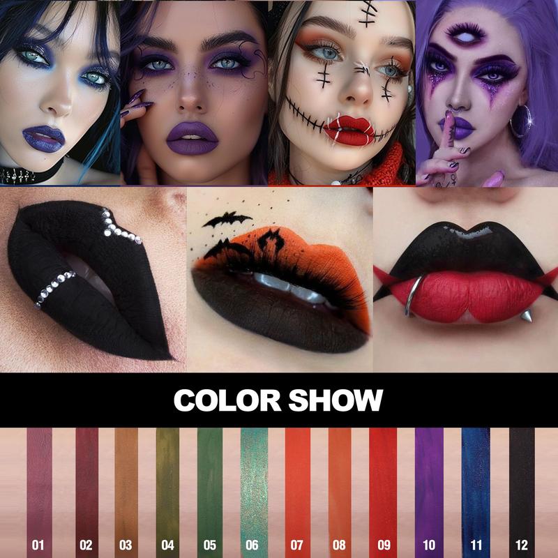 Matte Liquid Lipstick Makeup Sets, Waterproof Smudge-proof Lip Stain Kit for Halloween Cosplay Goth Costume Makeup Gloss Lipgloss