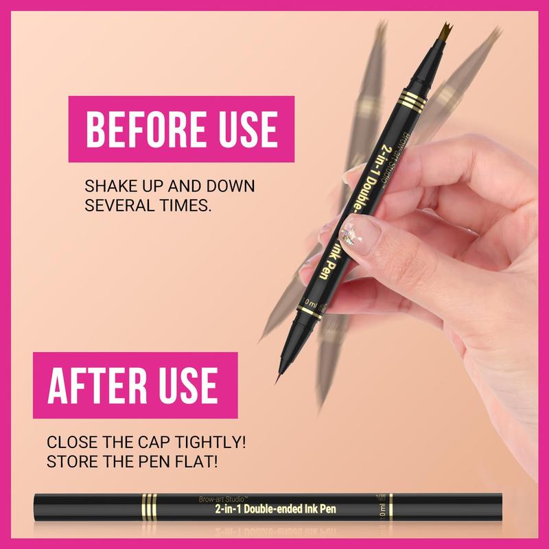 Microblading Eyebrow Pencil. Brow Pencil 2-in-1 Dual-Ended Eyebrow Pen. With 3-Prong Micro-Fork-Tip Applicator and Precise Brush-Tip. Create Natural-Looking Brows. Stay on All Day. Light Brown. Perfect Your Brows.