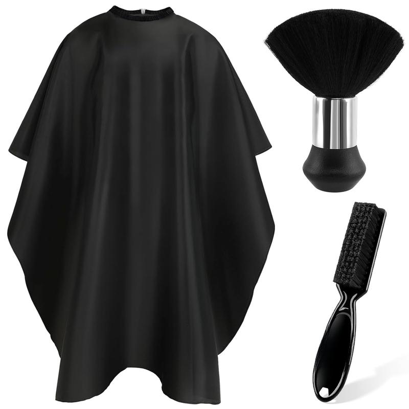 Hair  Barber Cape with  Duster Brush and Barber Brush, Professional Barber Accessories Cleaning Supplies for Salon Haircut Styling (Black)