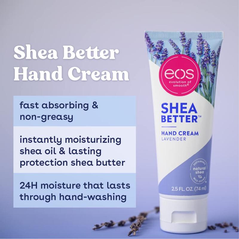 Eos Shea Better Hand Cream- Lavender, 24-Hour Hydration, Lasts through Hand-Washing, Skin Care Lotion with Shea Butter, 2.5 Fl Oz eos