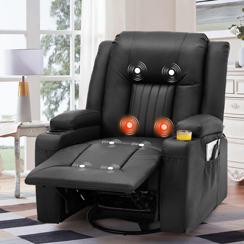 [Black Friday]  YODOLLA Massage Manual Comfort Recliner Chair with Heat,  2Side Pockets, 2 Cup Holders, Leather Rocking Recliner Swivel Comfort